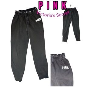 PINK Black Skinny Exposed Logo Waistband Joggers Size Small